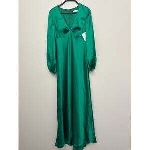 Mac Duggal Charmeuse Empire Waist Blouson Sleeve Gown Size 6 Emerald 55693